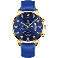 Модные синие часы для мужчин роскошный кожаный ремешок из нержавеющей стали аналоговые кварцевые наручные часы Relogio Masculino 2019 деловые часы