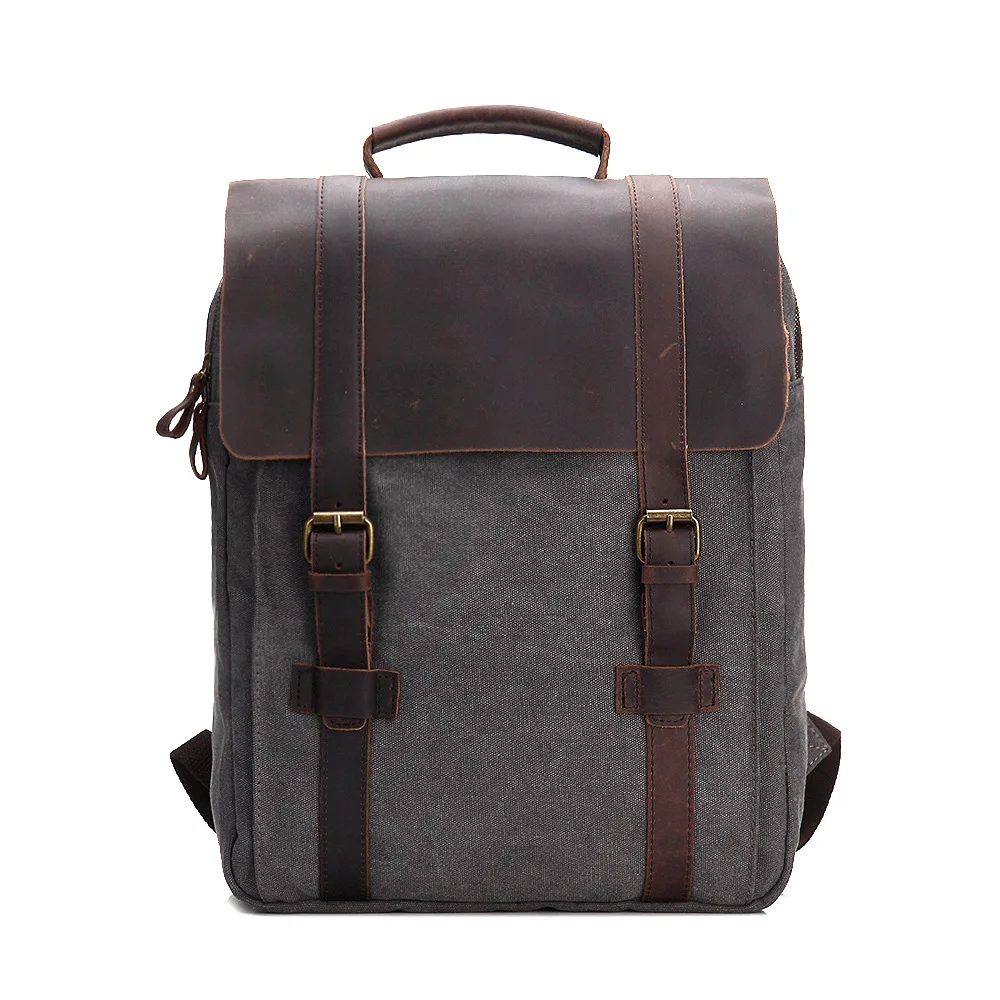 

Mu shi Backpack Horse Leather Canvas Bag 20 Anker Thick Canvas Horse Leather Europe And America Retro Style a Generation of Fat