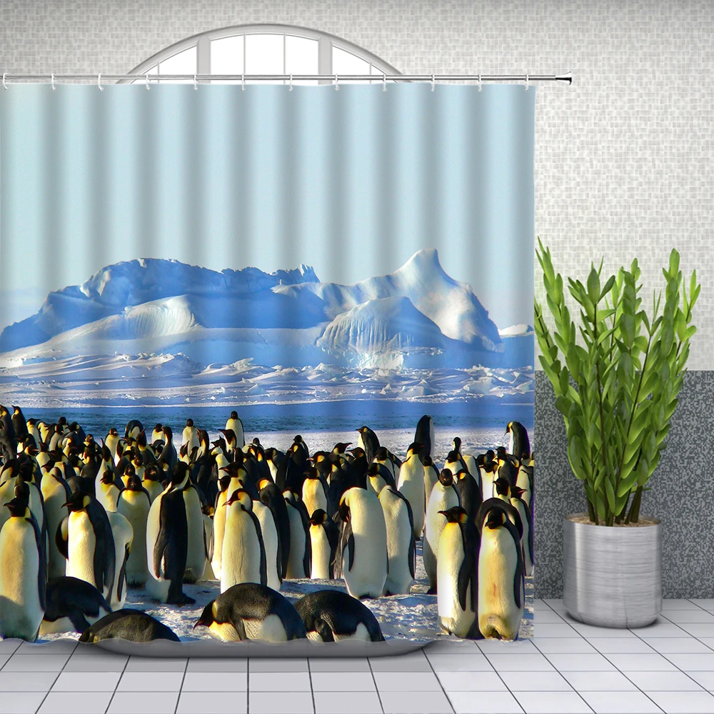 Hot Sale Penguin Shower Curtains Antarctic Iceberg Landscape Cute Animal Bathroom Decor Polyester Home Bath Cloth Curtain Set | Дом и сад