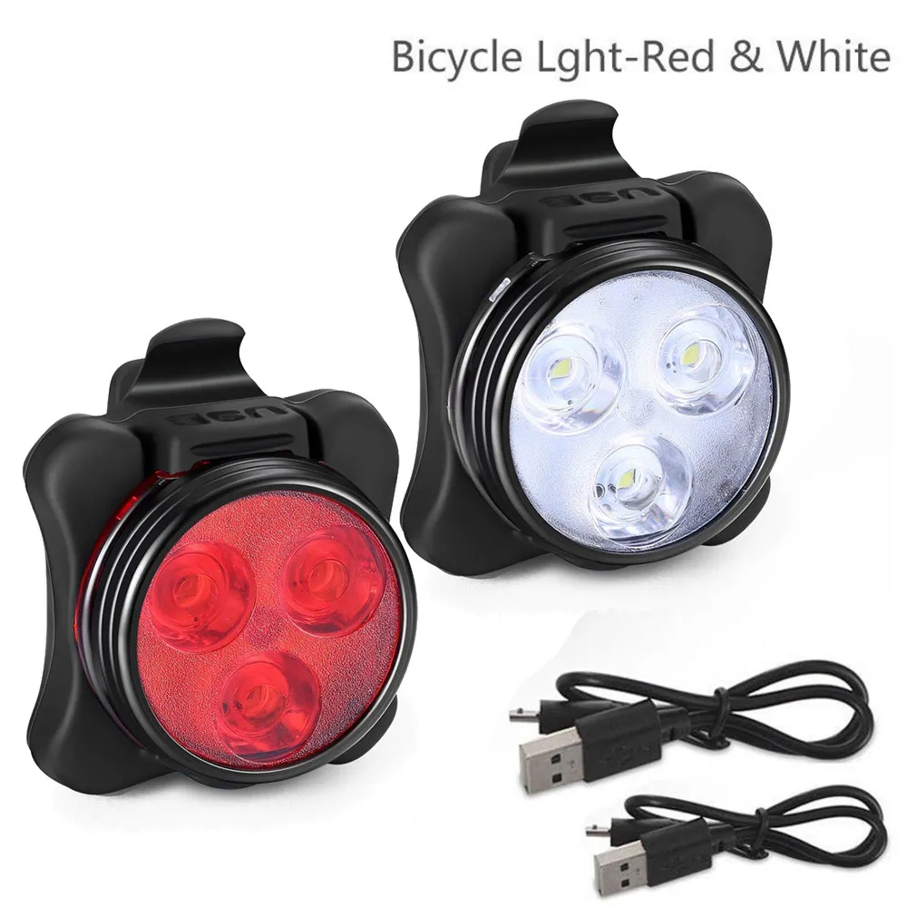Best Cycling Bicycle Bike 3 LED Head Front With USB Rechargeable Tail Clip Light Lamp Bike Headlight Cycling LED Flashlight Lantern 5