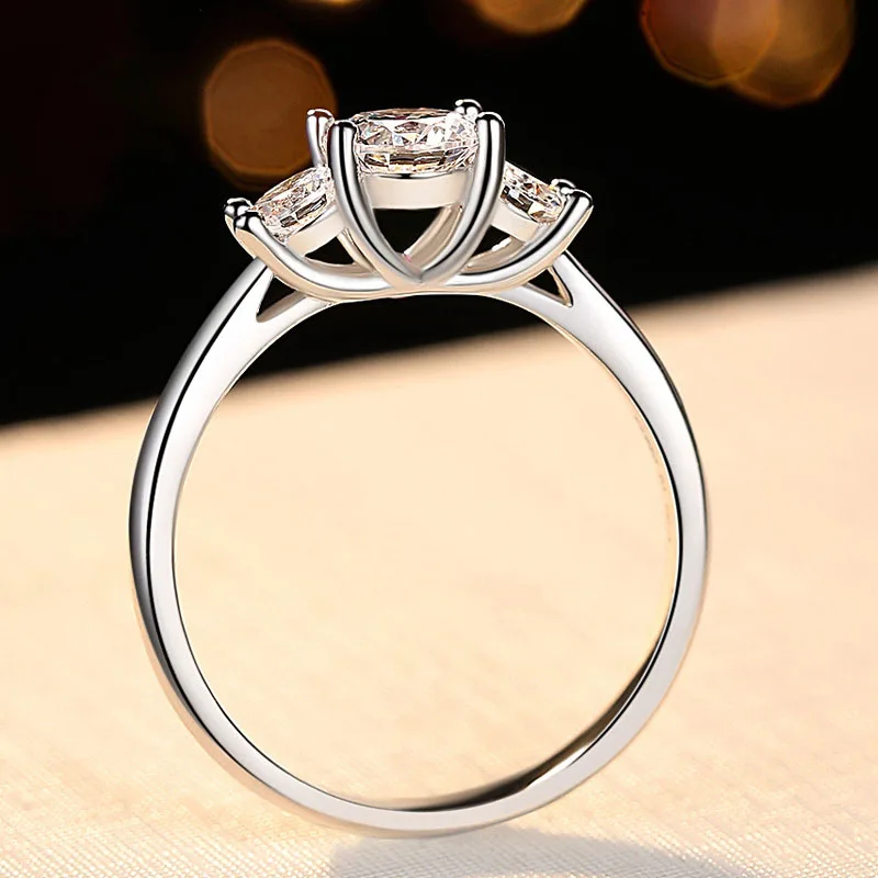 

Engagement Ring Women Three Stones CZ Brilliant Round Cut Size 4.5 5 6 7 8 9 Genuine 925 Sterling Silver Jewelry Ring Gift Wife