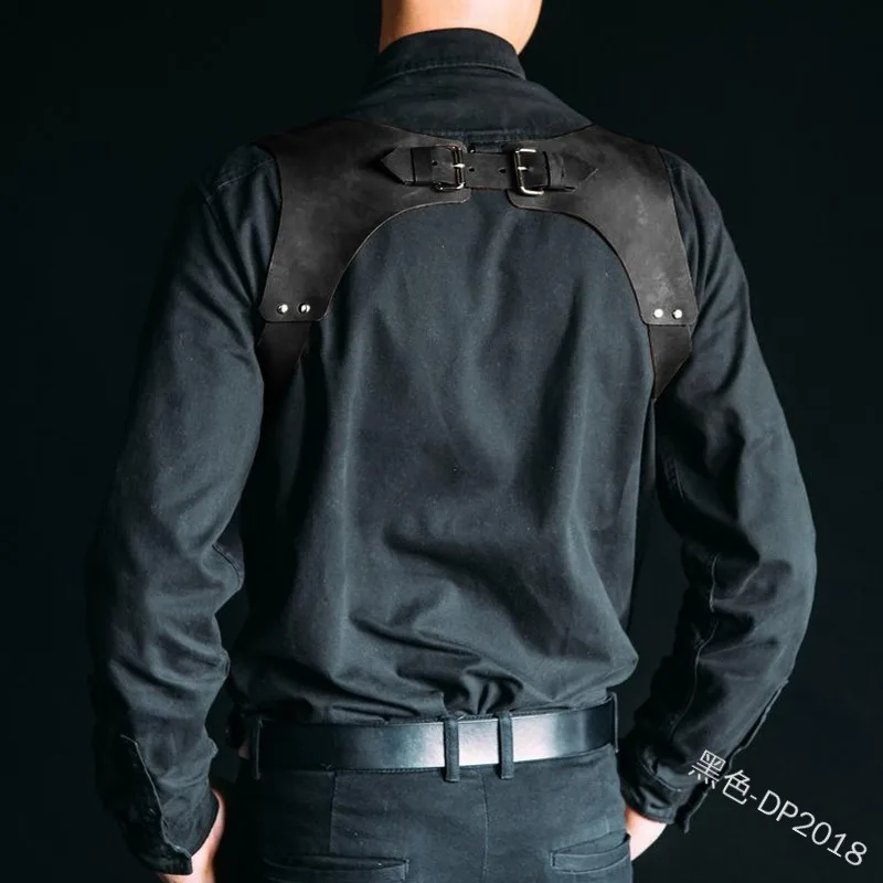 Medieval Festival Vintage Leather Jeans Brace Suspender Men Adjustable Body Chest Harness Shoulder Belt Strap Cosplay Accessory