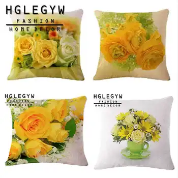 

Home Cotton Linen Case Throw HGLEGYW home Printed Pillow Pillowcase Office soft Pillow Free Yellow Rose For Covers Print