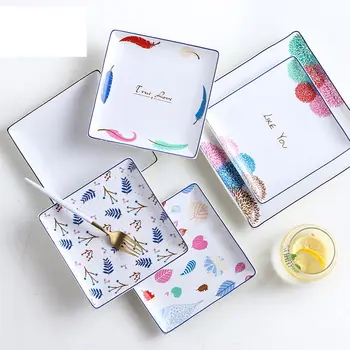 

White Ceramic Plates Square Dinner Plates Creative Floral Pattern Christmas Plates Set China Plates Steak Plate