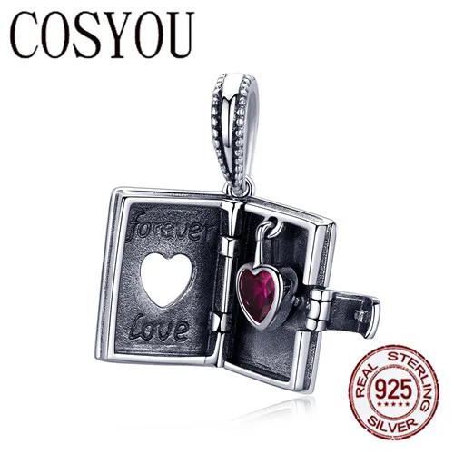 

COSYOU 925 Sterling Silver Forever Love Box Pendant Heart Book Shape Charms Fit Charm Bracelets & Necklace Silver Jewelry SCC980