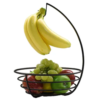 

Fruit Bowl Metal Container Banana Hook Storage Basket Vegetable Multi-use Iron Rack Modern Design Kitchen Office Household
