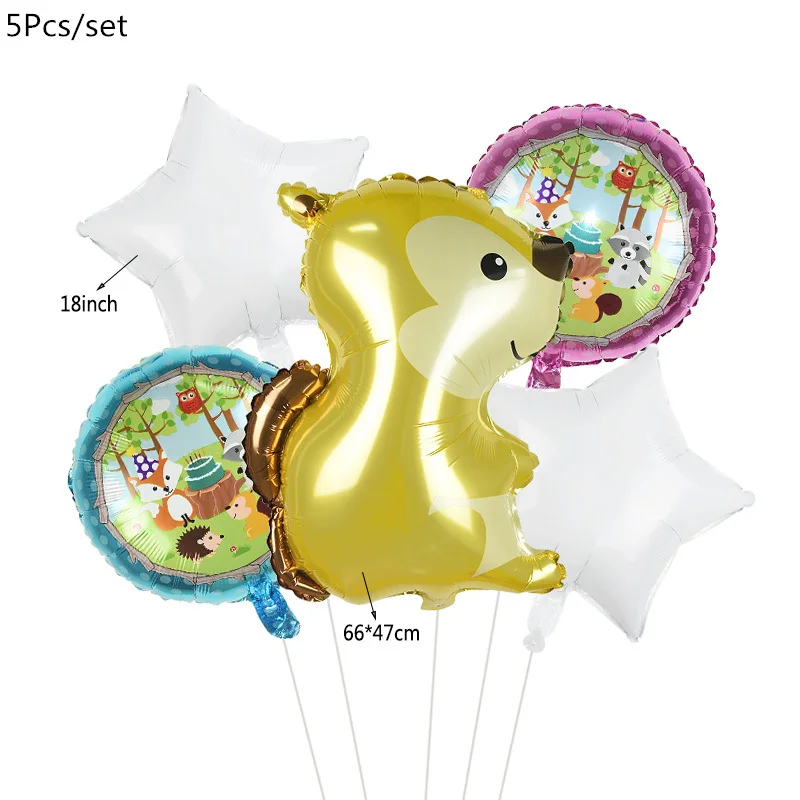 5pcs squirrel setB Jungle Animal Balloons Happy Birthday Banner for Jungle Party Decorations Baby Shower Birthday Safari Party Supplies Favors - Цвет: 5pcs squirrel setB