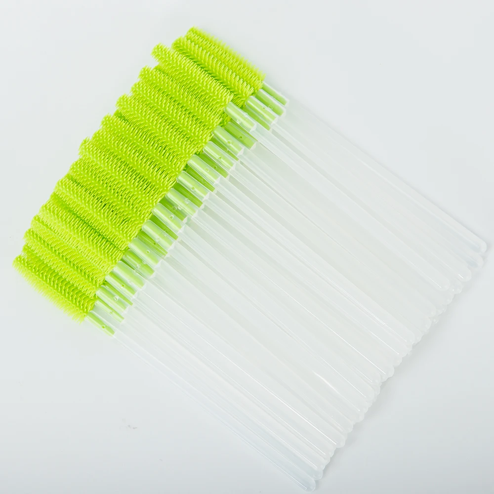 Light Green 100pcs Makeup Eyelashes Brushes Silicone Disposable Mascara Brush For Eyelash Extension Mascara Applicator Wands Make Up Tools - Handle Color: Light Green