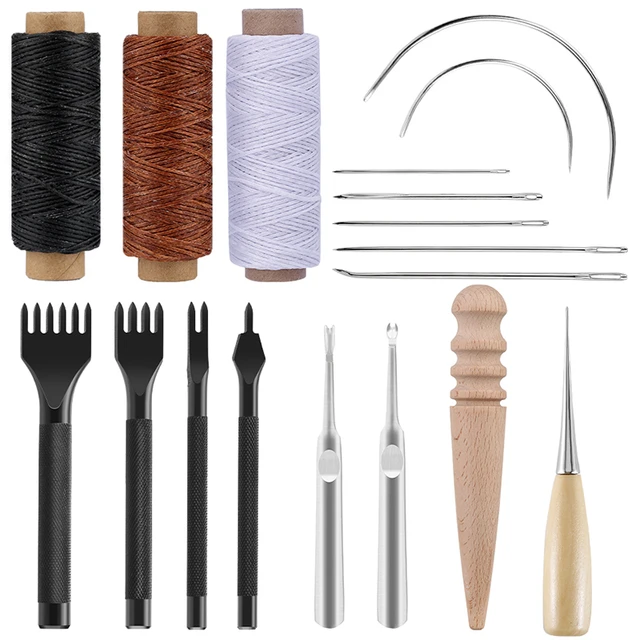 19Pcs Leather Working Tools, Leather Tooling Kit for Hand Sewing Stitching,  Saddle Making