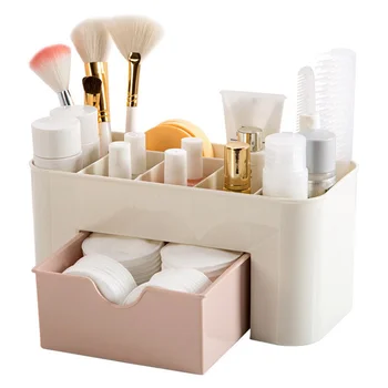 

Ladies Simple Makeup Organizer Saving Space Desktop Table Cosmetics Makeup Storage Case With Drawer New