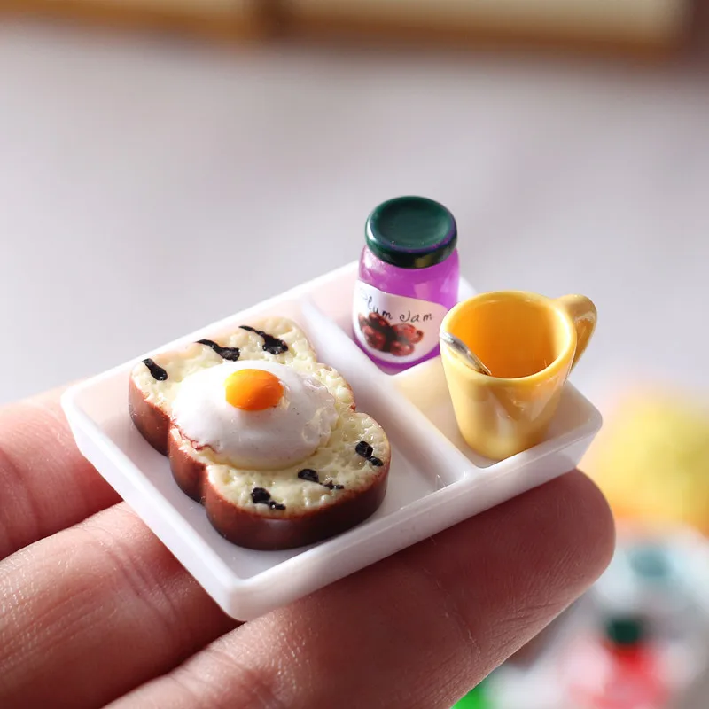 1 Set Dollhouse Miniature 1:12 Toast Bread Jam Plate Set Food for Blyth Barbies OB11 Doll House Decor Kitchen Toys 5
