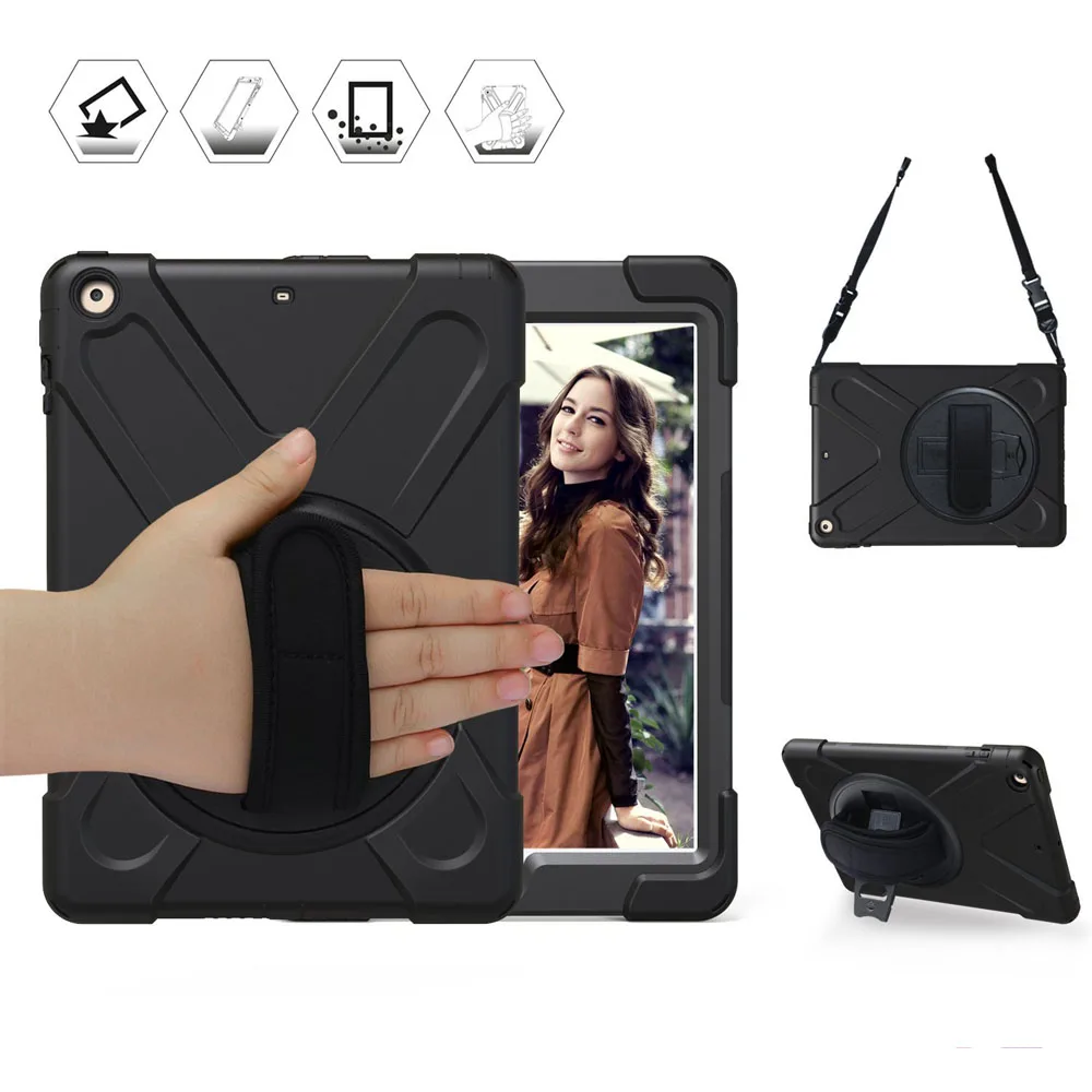 Чехол для iPad 9,7 6th iPad 9,7 5th, сверхпрочный защитный жесткий чехол для детей, вращающаяся подставка/держатель для рук+ плечевой ремень