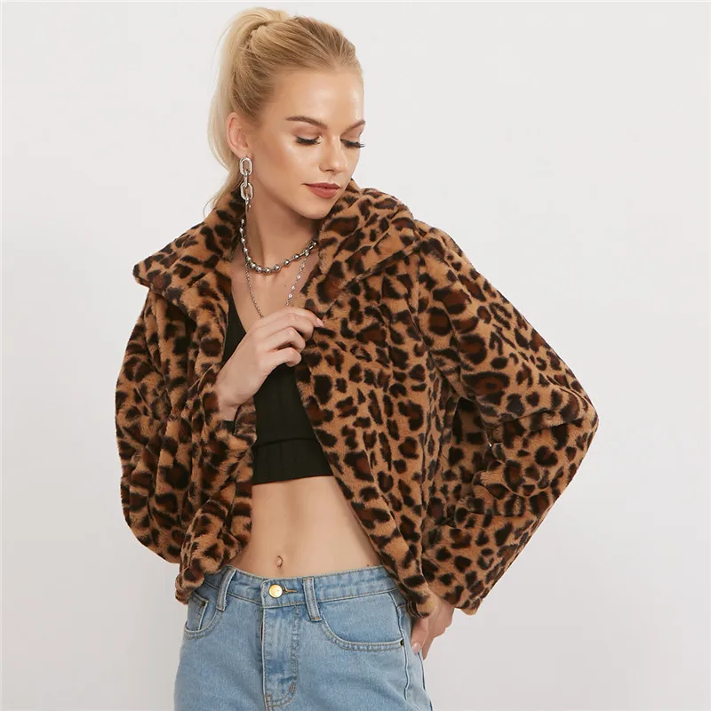 Ideal  BOOFEENAA Leopard Print Winter Jacket Women Fluffy Faux Fur Teddy Bear Coat Cheetah Fleece Cardigan