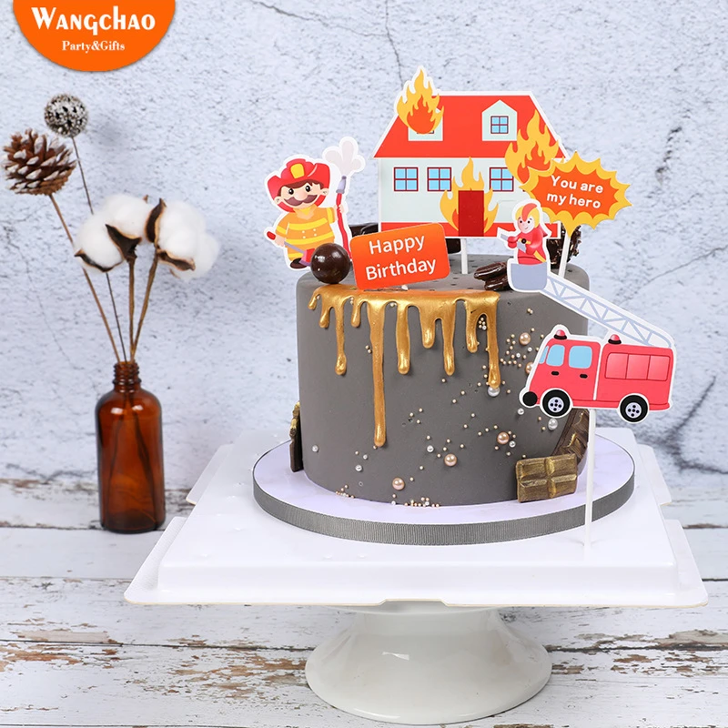 1 Set Fireman Cake Topper Fire Engines Ladders City Heroes Theme Cake Decoration Happy Birthday Cake Decorations Party Supplies Cake Decorating Supplies Aliexpress