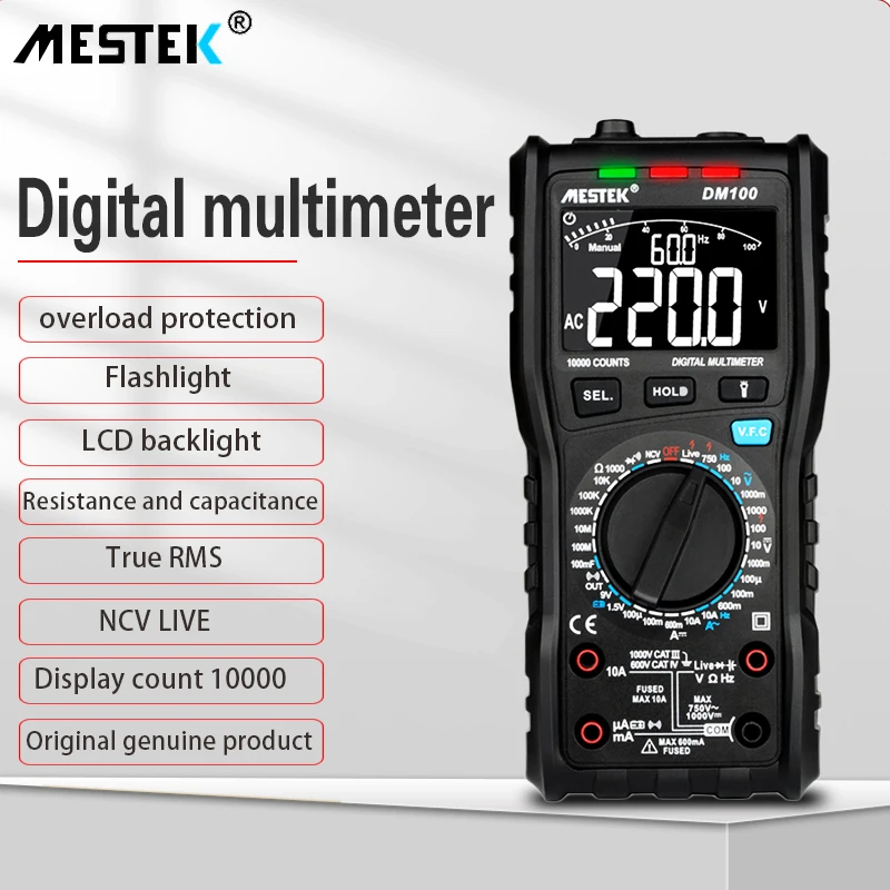 

MESTEK DM100 Digital Multimeter High Speed Smart Double Core T-rms NCV Temperature multimetro Anti-burn Fuse Alarm multimeters