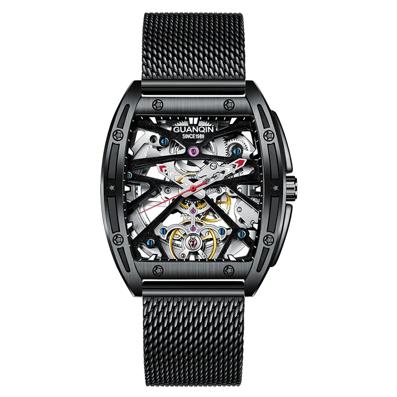 2021 New GUANQIN Tourbillon Men's Mechanical Watches Skeleton Luxury automatic watch for men Waterproof Clock man reloj hombre 
