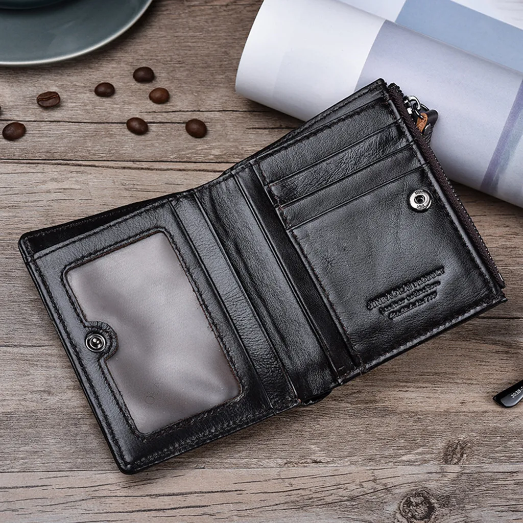 Men Business Multi-function Card Holder Wallet First Layer Cowhide Small Fashion Female Brand Leather Purse Tarjetero Hombre