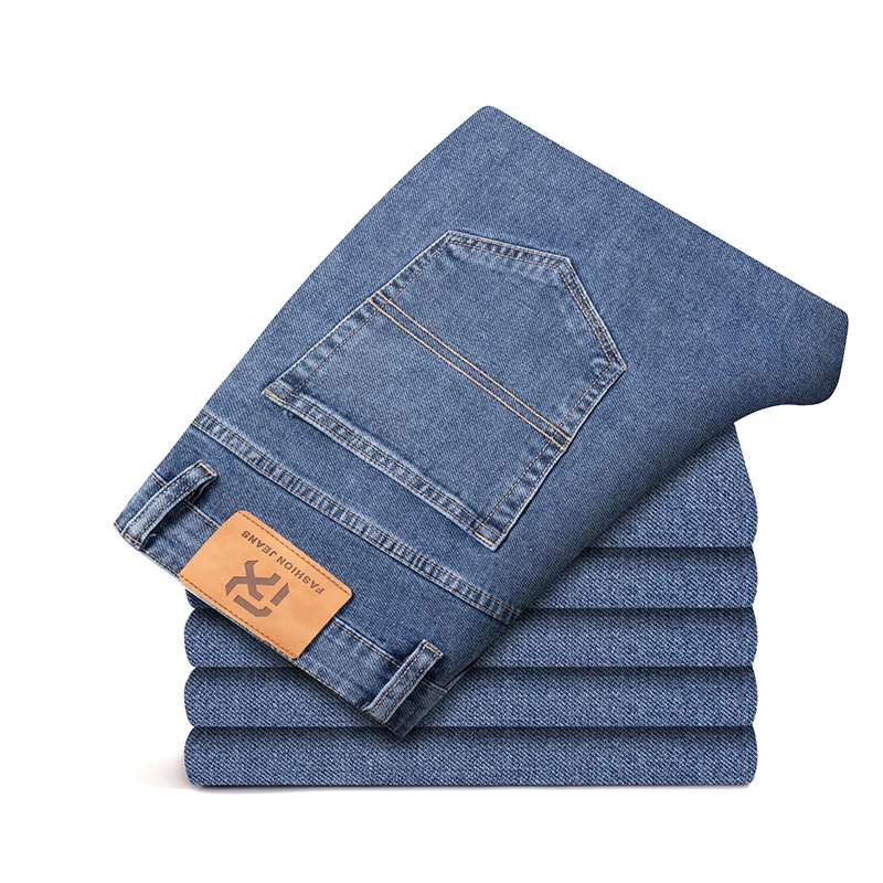 Plus Size 40 42 44 Autumn Men's Blue Straight Loose Jeans Business Casual Cotton Stretch Denim Pants Male Brand 5