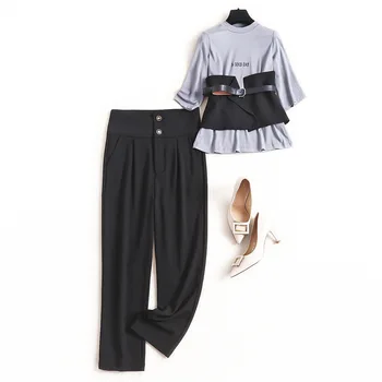 

Fashion Designer Womens Two Piece Sets 2020 High Street Pullover Sashes O-Neck + Ankle-Length Pants Women Two Piece Outfits