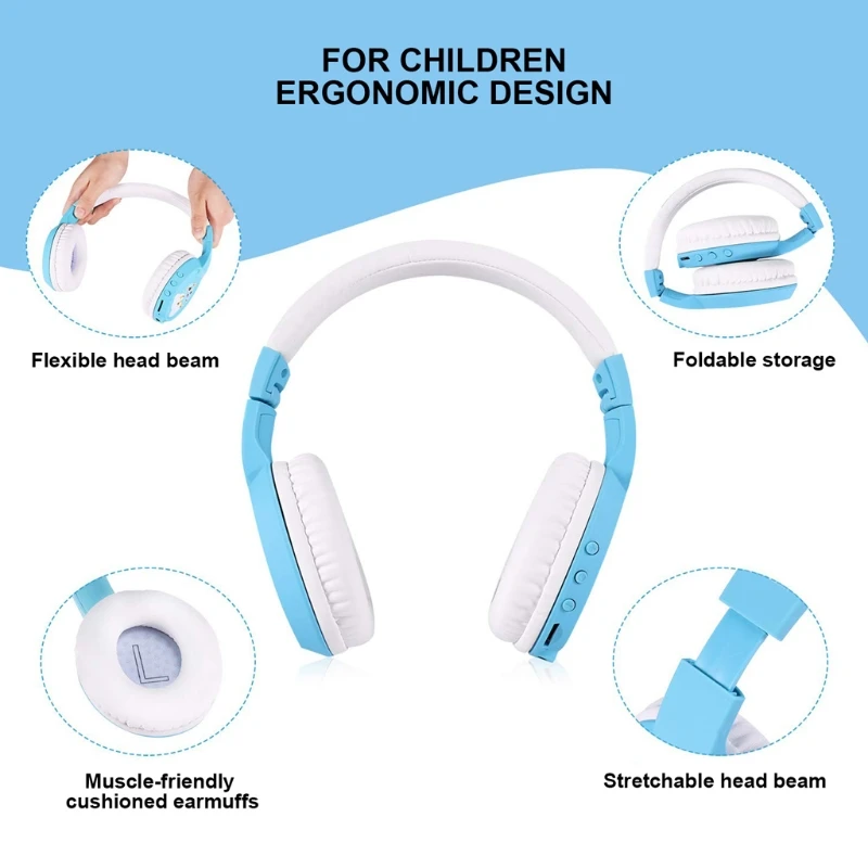 Stereo Wired and Bluetooth Music Headphone Built in Aux Microphone Kids Foldable TF Card Online Class