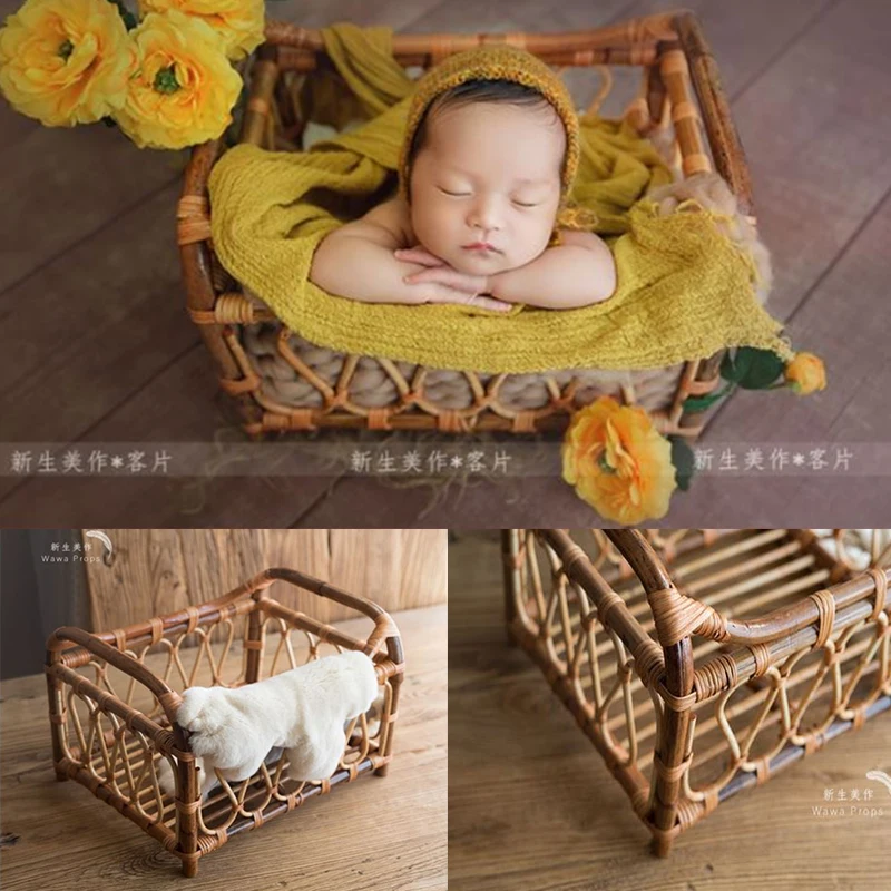 Newborn Photography Props Baby Bed And Blanket Baby Photo Shooting Props Infant Photo Studio Wood Crib Basket Accessories  