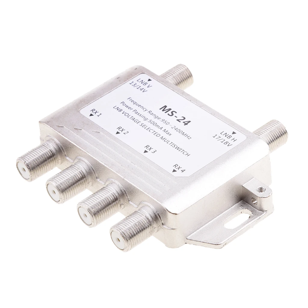 DTV 2X4 Multiswitch LNB Voltage Selected 2-In/4-Out Satellite Multiswitch Connecting 2 Satellite TV Signals Simultaneously