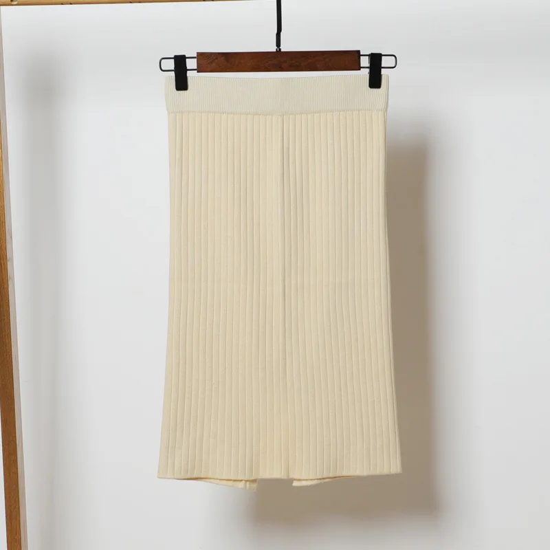 HLBCBG блестящая женская трикотажная юбка с высокой талией и люрексом, Весенняя Осенняя модная юбка в рубчик, элегантная миди женская повседневная юбка