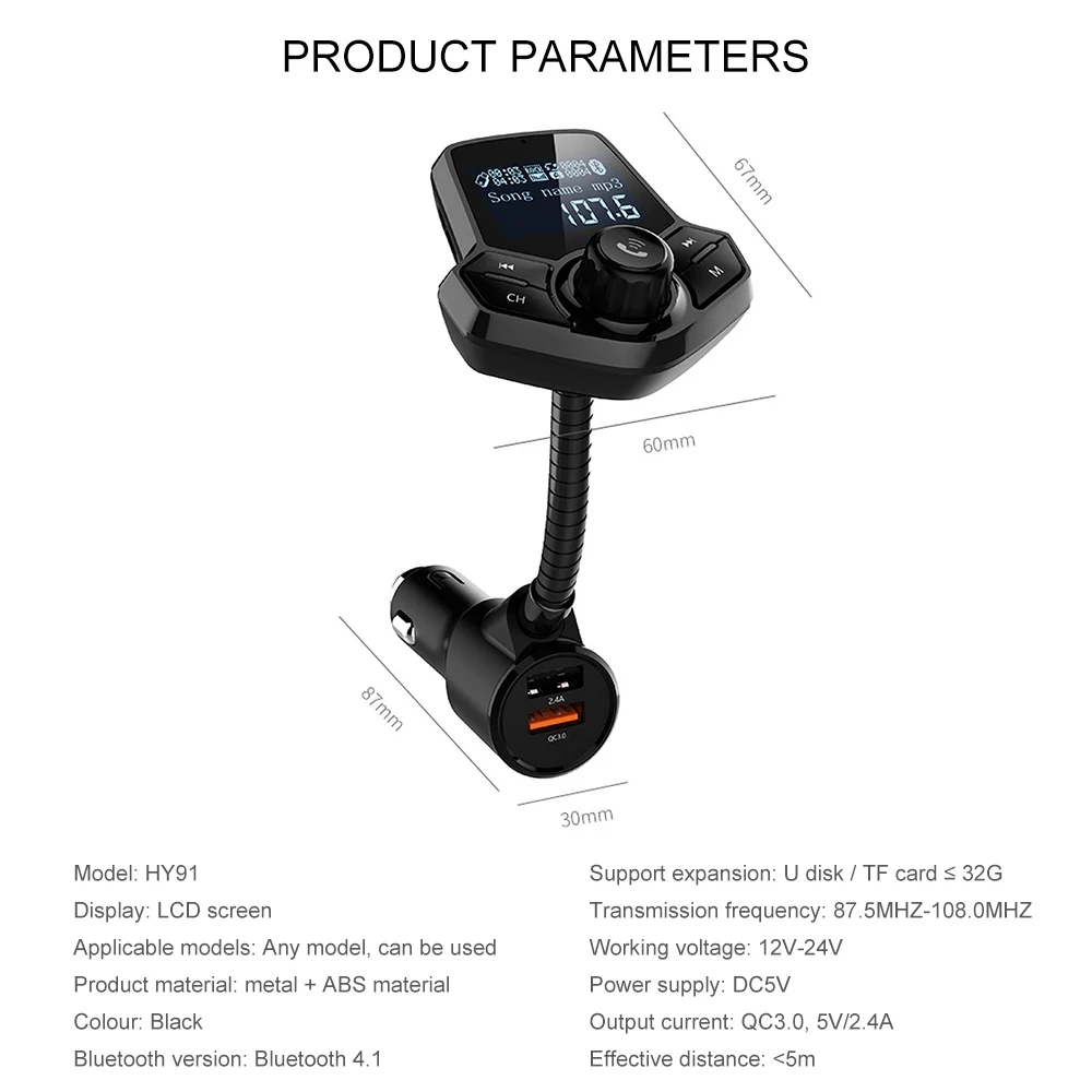 Автомобильный fm-передатчик беспроводной голосовой Автомобильный Bluetooth плеер MP3 QC 3,0 двойное USB зарядное устройство голосовое вещание QC3.0 Bluetooth автомобильное зарядное устройство