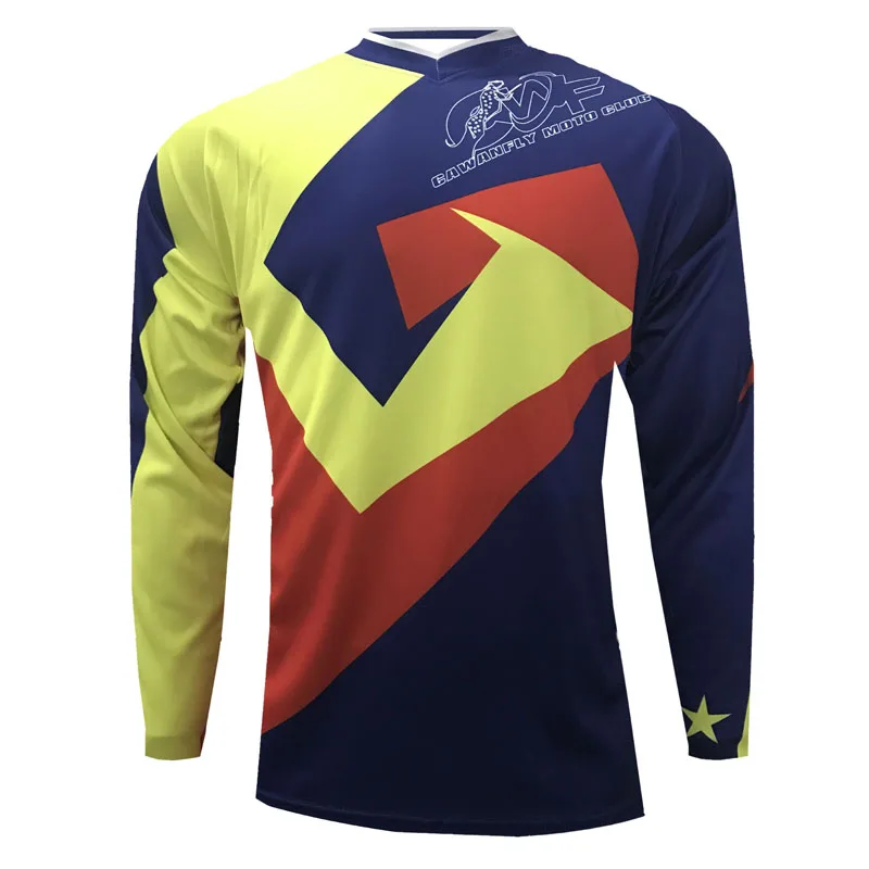 CWF Blue Long Motocross Racing Jersey Downhill Bike Bicycle Enduro BMX T-Shirt Clothes Clothing Top DH MX GP MTB Jerseys