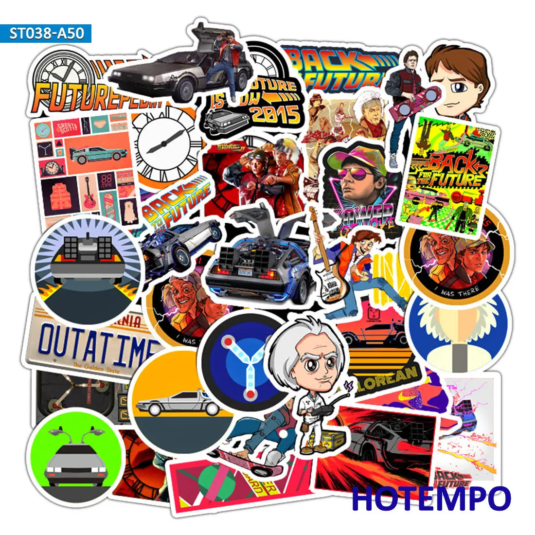 50pcs Classic Movie Back To The Future Style Mixed Decals Stickers Pack for DIY Phone Laptop Luggage Skateboard Bike Car Sticker