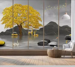 Papel де parede китайский стиль золотое дерево линия художественный пейзаж камень 3d обои гостиной ТВ стены спальни росписи