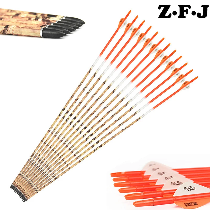 

12pcs Mix Carbon Colorful Orange Arrows Spine 500 ID 6.2mm OD 7.6mm 100gr Points Compound Recurve Bow and Arrow Hunting Shooting