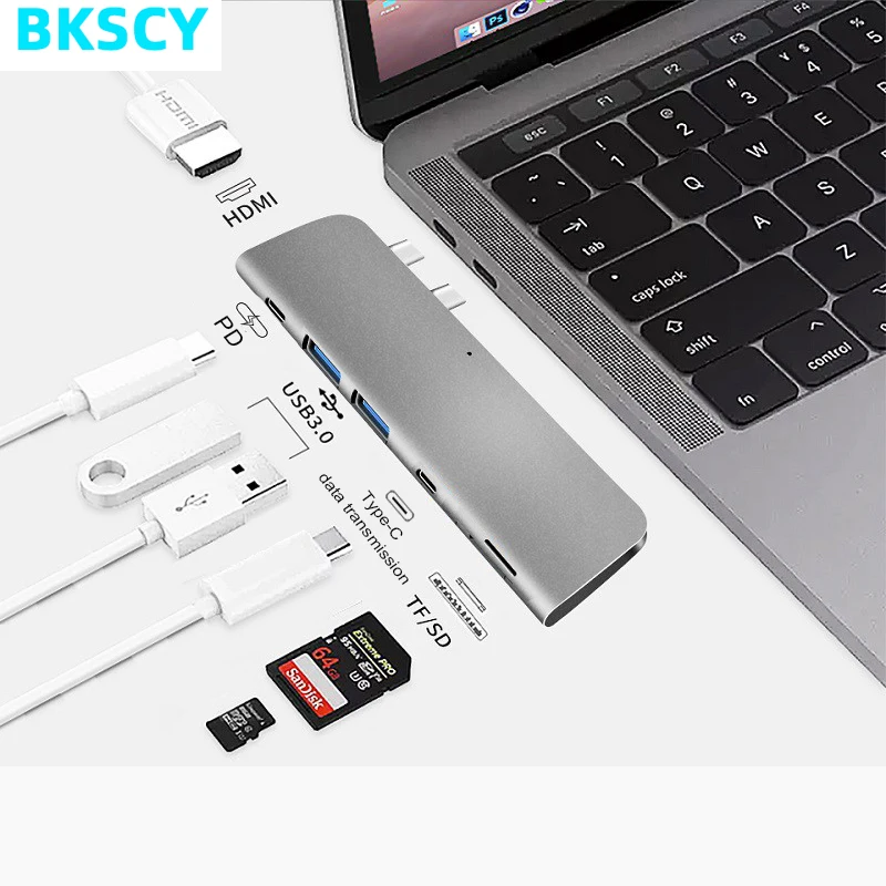 BKSCY USB C концентратор двойной тип C к HDMI 4K с TF SD концентратор для карт памяти 3,0 PD Thunderbolt 3 адаптер для MacBook Pro тип-c концентратор Hdmi