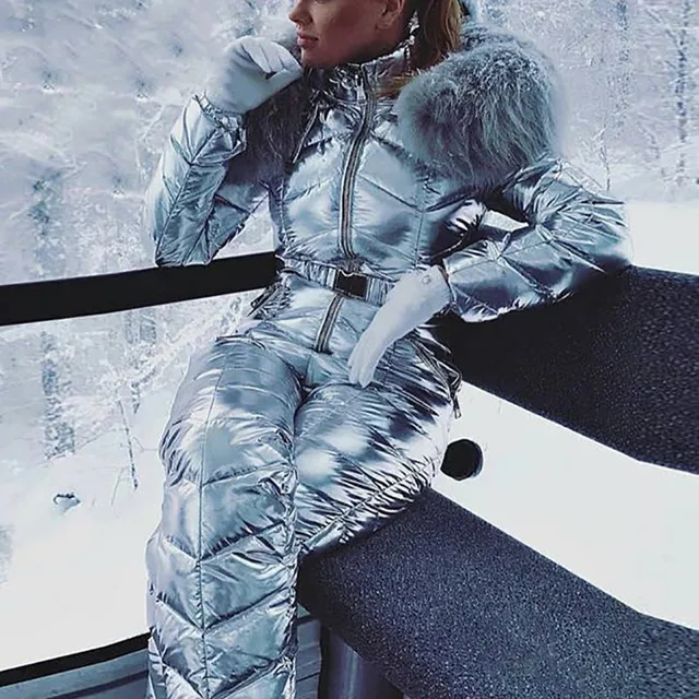Silver Gold One-piece Ski Suit Women 