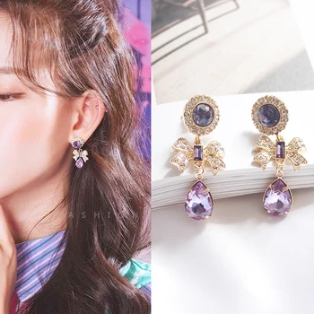 

SANSUMMER Women Drop Earrings 2020 New Bowknot Fashion Jewelry Earrings Trendy Vintage Long Crystal Dangle Earrings