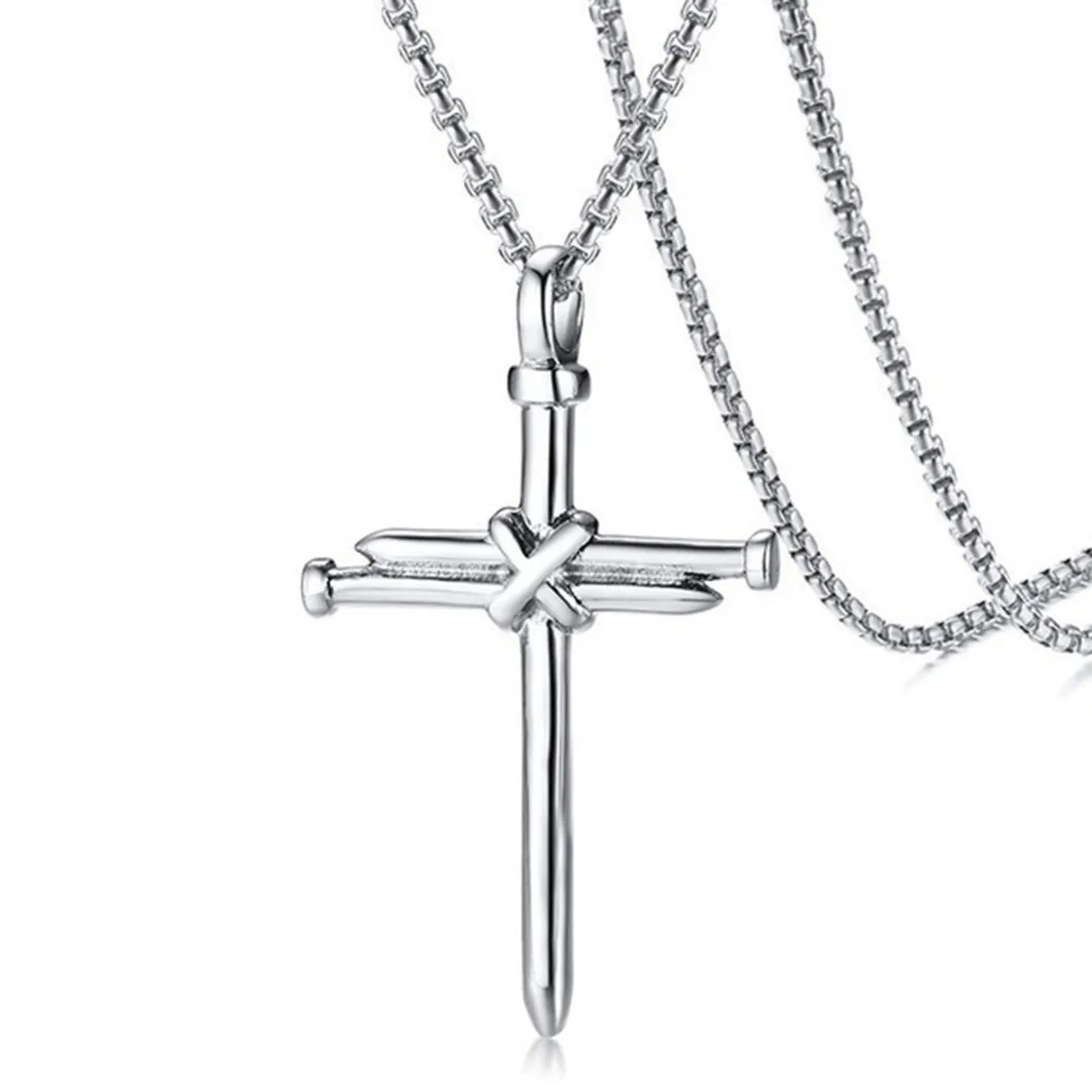 Fashion Titanium Steel Cross Necklace Unisex Punk Cross Nail Pendant Black Silver Gold Chain Necklace Hip Hop Jewelry Charm Gift