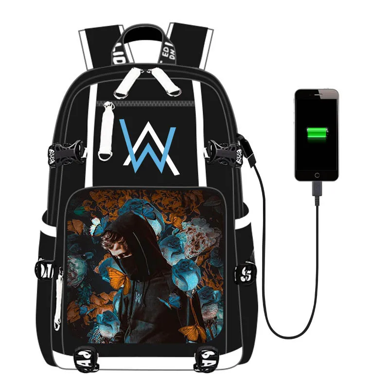 Школьный рюкзак Alan Walker с потертостями и usb-зарядкой для мужчин и женщин, дорожная сумка, сумка для ноутбука для подростков, студентов - Цвет: Style-1