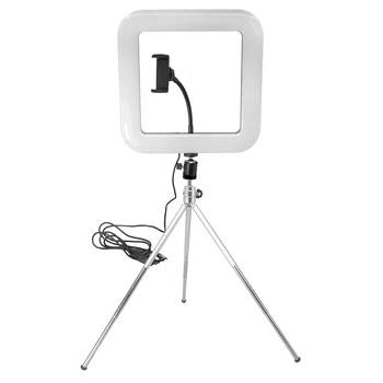

28cm Square USB LED Light Dimmable 3 Light Modes Table Light With Tripod Stand Cell Phone Holder ​For Live Streaming Makeup