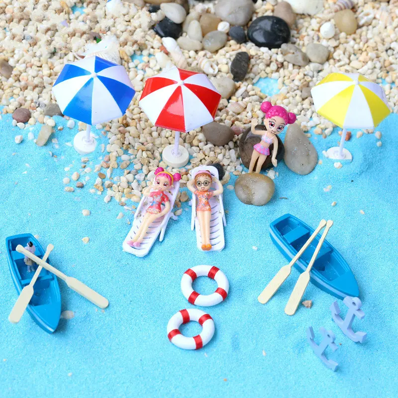 Mini Artificial Sunshade Beach Chair Bench Micro Fairy Garden Miniature Doll House DIY Ornament DIY Accessories