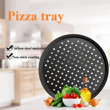 

11/12 Inch Carbon Steel Pizza Baking Pan Heat Resistant Non-stick DIY Microwave Mesh Tray Plate Bakeware Home Kitchen Baking