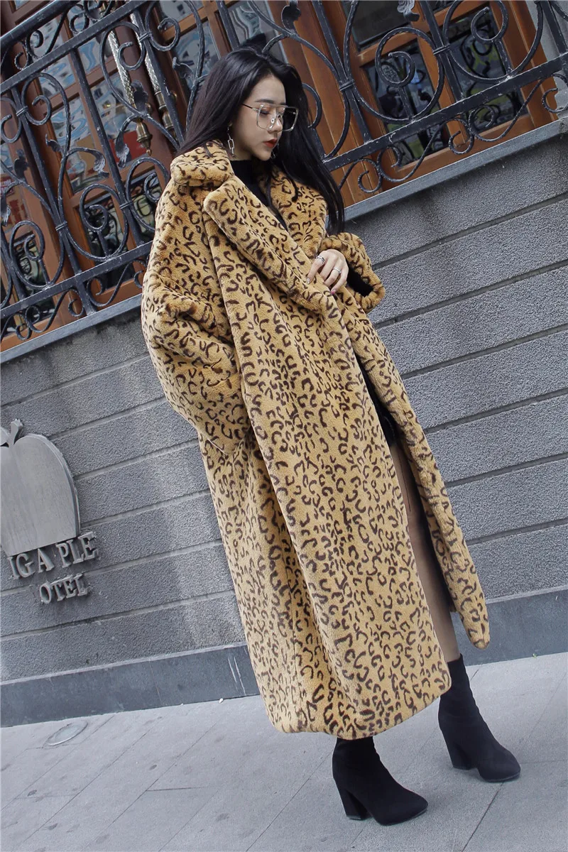 Леопардовая шуба для женщин осень зима толстые теплые плюшевые куртки с кроликом Большие размеры женские Топы с капюшоном длинноворсовый мех кролика пальто