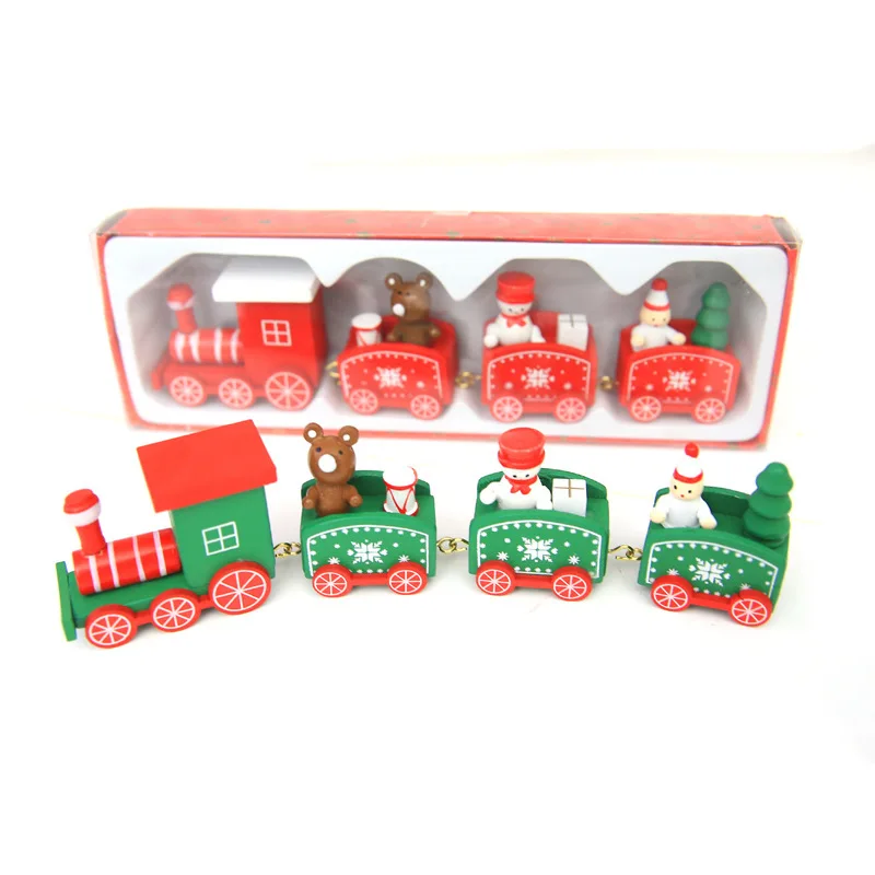 Рождественское украшение для дома, Рождественский поезд, 4 узла, расписанный деревянный с Сантой, детские игрушки, орнамент, Navidad, подарок на год, Q