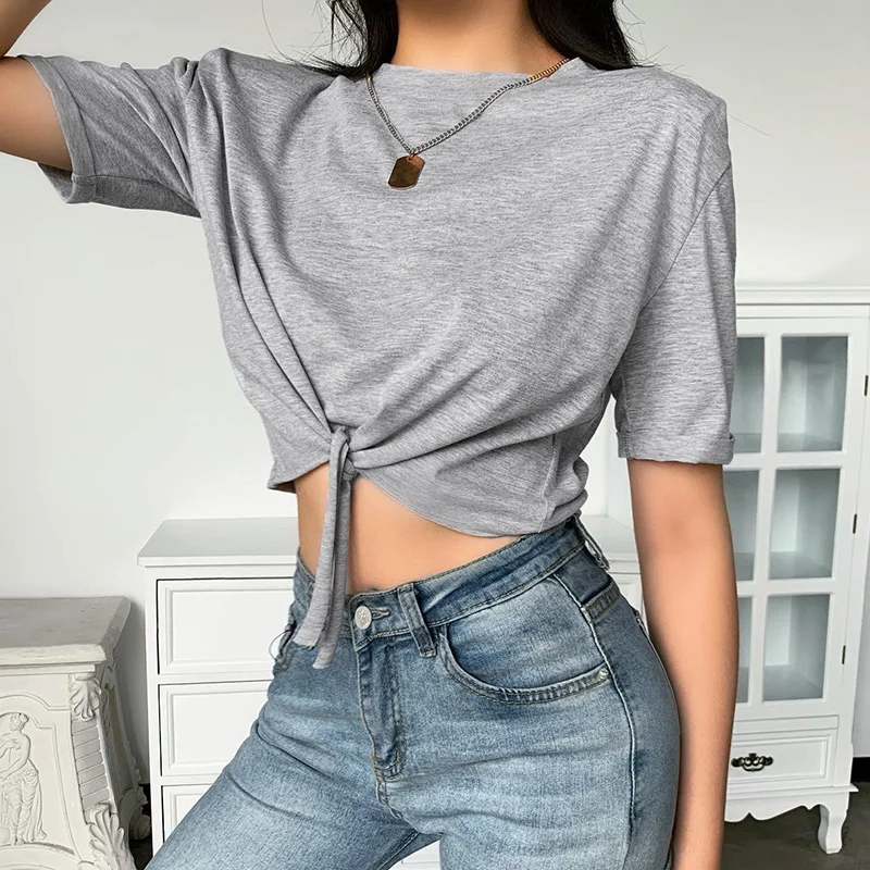 Женская хлопковая Футболка InstaHot повседневный Свободный Топ с коротким рукавом и