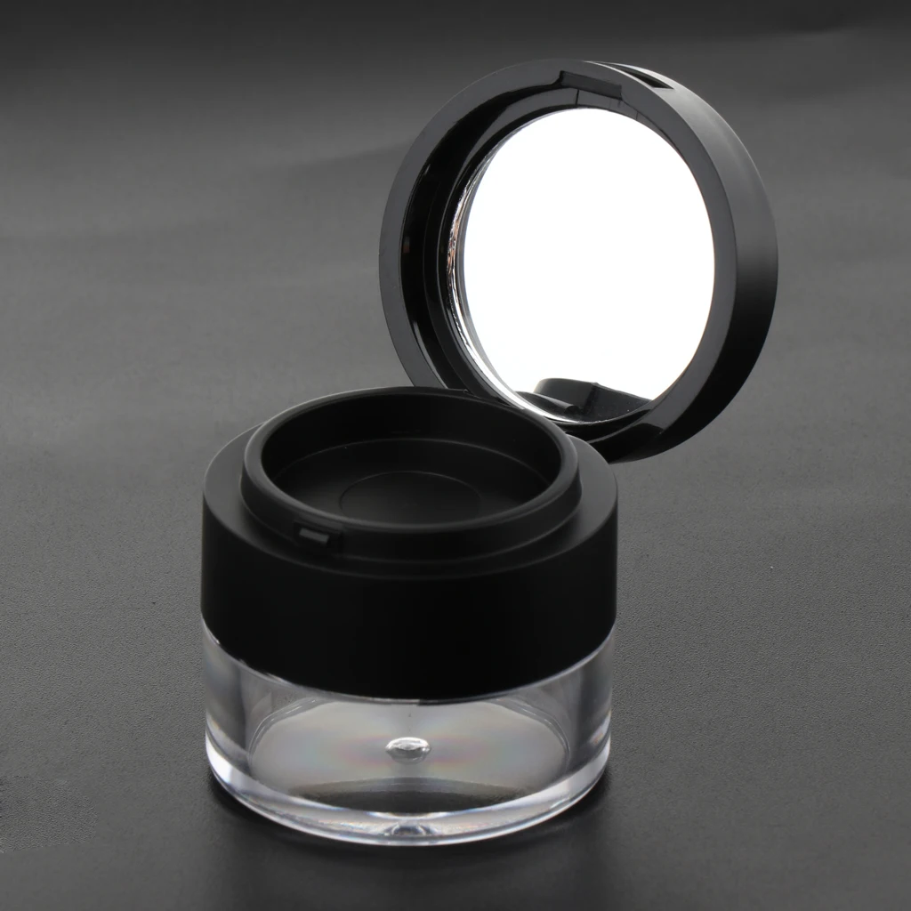 3G Mini Empty Makeup Loose Powder Case Travel Round Plastic Blush Glitters Container Jar Box with Sifter & Mirror Black 