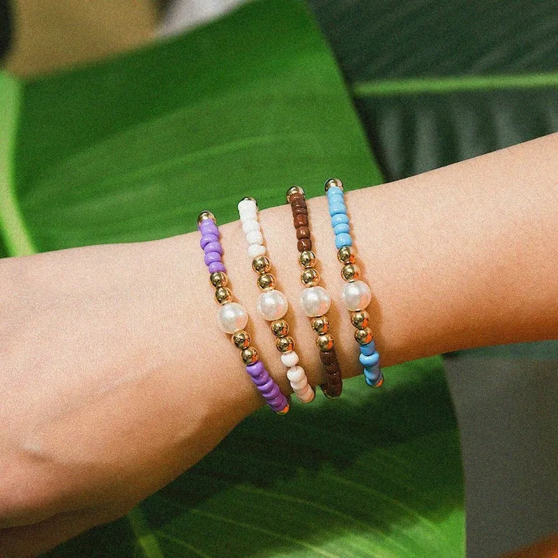 Модный браслет из ярких бусин boho ручной работы имитация жемчуга радуга браслеты
