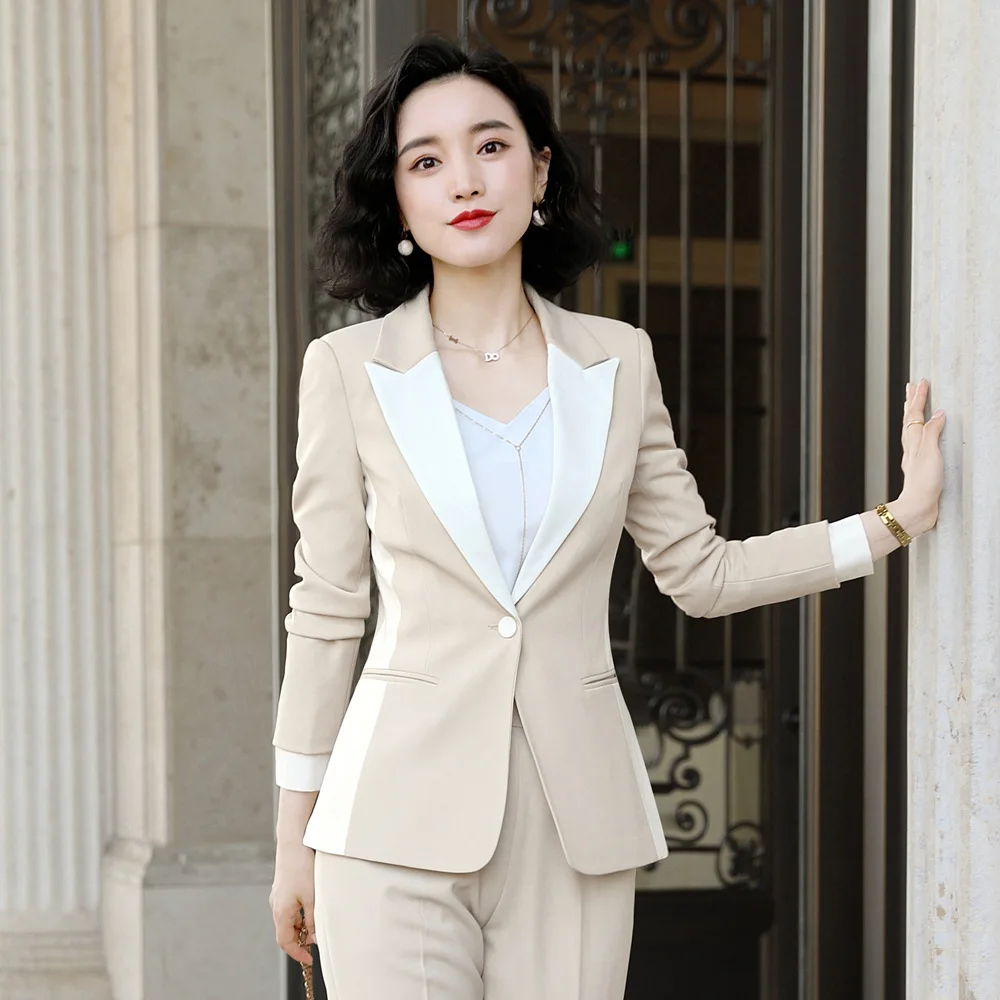 

Womens Pant Suit Set 2019 Autumn New Fashion Full Sleeve Patchwork Jacket Long Trousers Work Career Ladies Office Suit ow0524