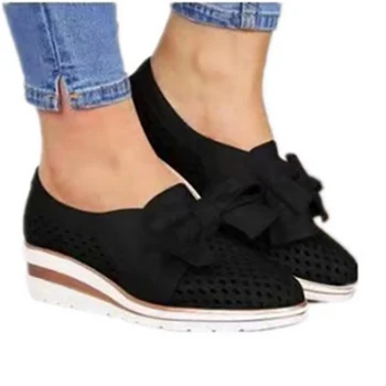 

Woman Bowties Sandals Female Shoes Ladies Hollow Out Breathable Wedges Women Solid Slip On Women's Footwear Summer Plus Size