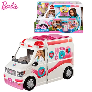 

Original Barbie Girls Doll House Suit Doctor Ambulance Clinic Car Toy Vehicle Gift Box First Aid Scene Playset Accessories Toys