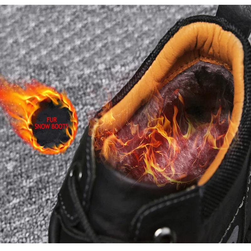 Winter Mens Boots Real Leather Motorcycle Boots Work Boots Waterproof Men Warm Fur Snow Boots Designer Luxury Outdoor Brand