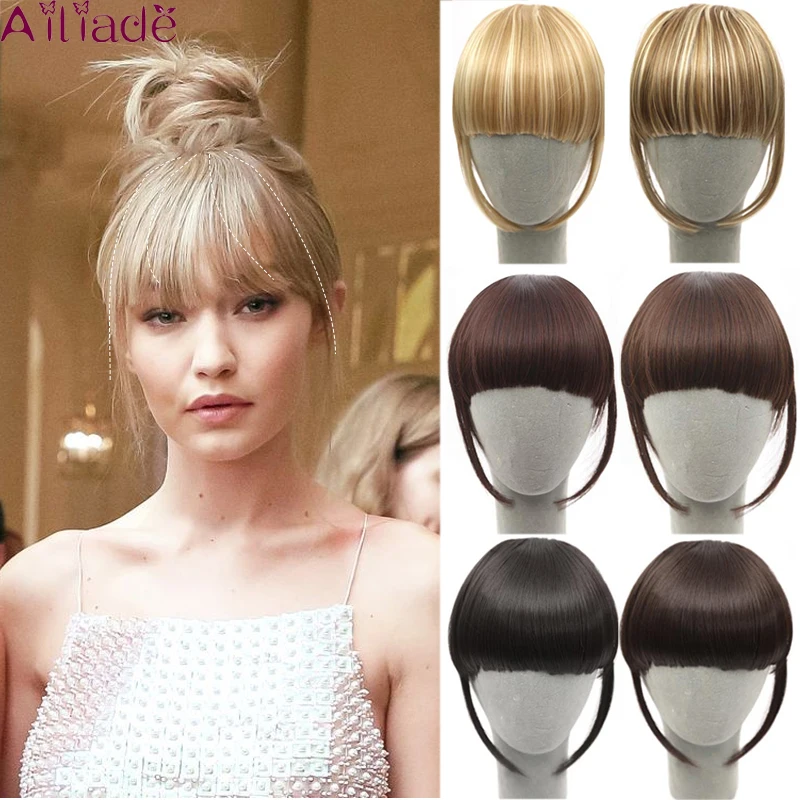 

AILIADE Black Brown Red Fake Fringe Clip In Bangs Hair Extensions With High Temperature Synthetic Fiber Hair accessories